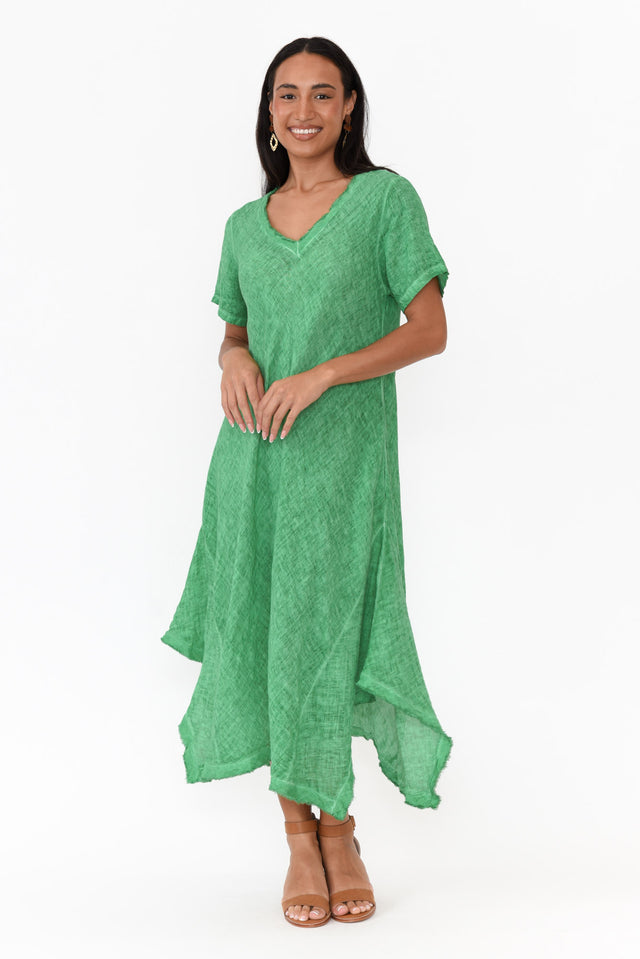 Lacasa Green Linen Frayed Dress thumbnail 2