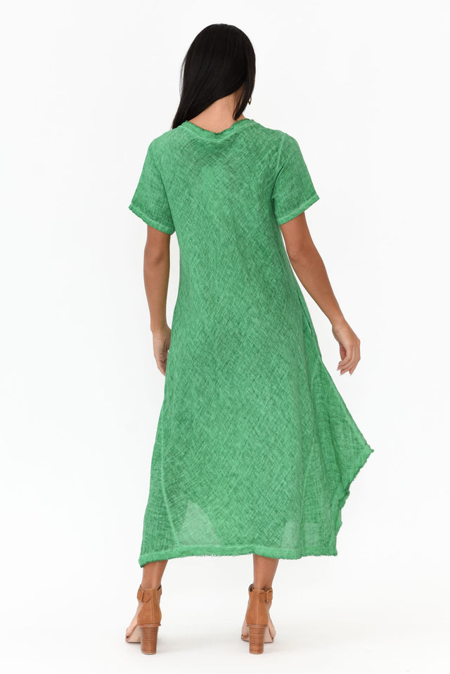 Lacasa Green Linen Frayed Dress thumbnail 5