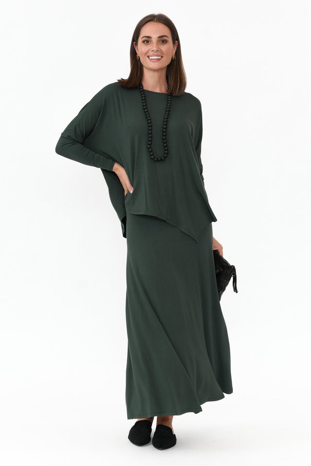 Dark Green Bamboo Relaxed Boatneck Top image 2
