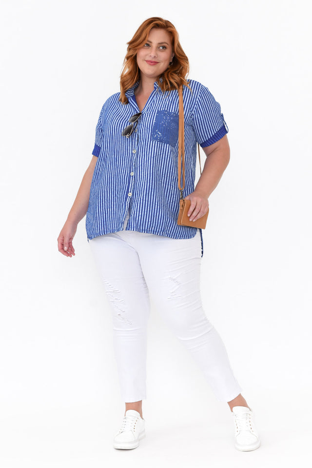 Lance Blue Stripe Sequin Pocket Shirt