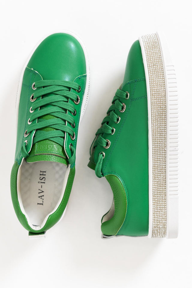 Lange Green Leather Diamante Sneaker