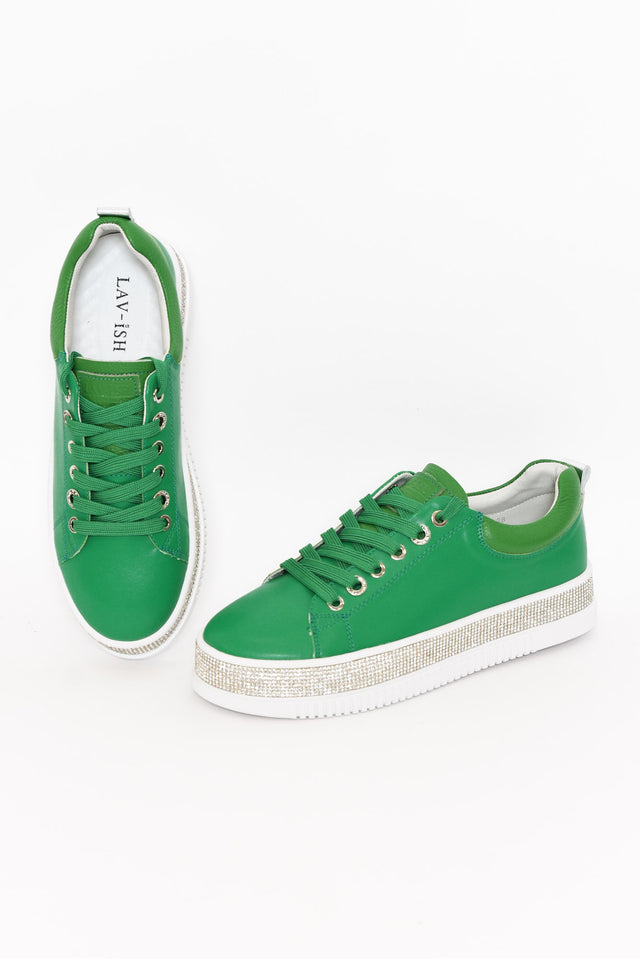 Lange Green Leather Diamante Sneaker