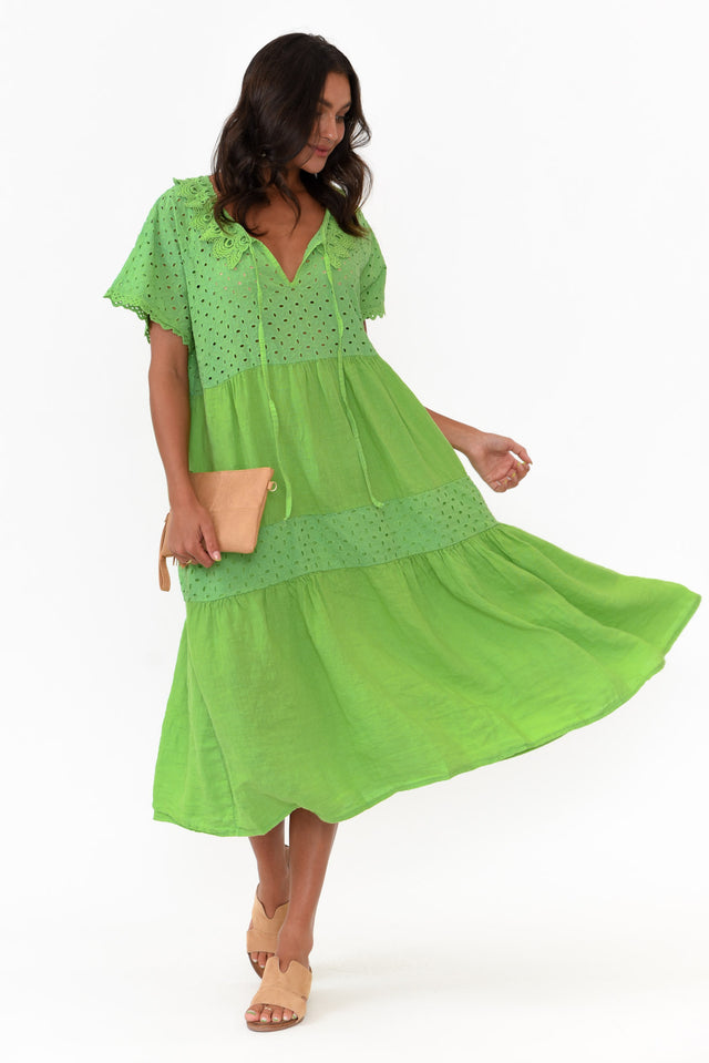 Larsa Green Linen Embroidered Collared Dress   thumbnail 1