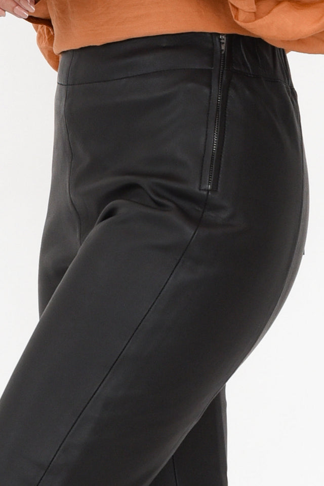 Lennon Black Straight Leather Pants image 5