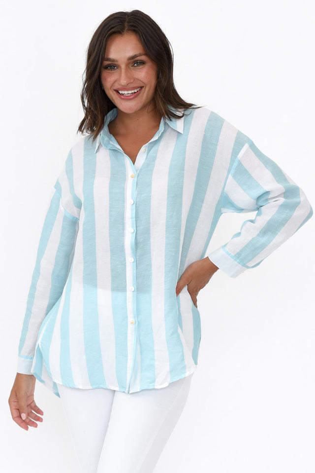 Maeve Blue Stripe Oversized Linen Shirt image 1