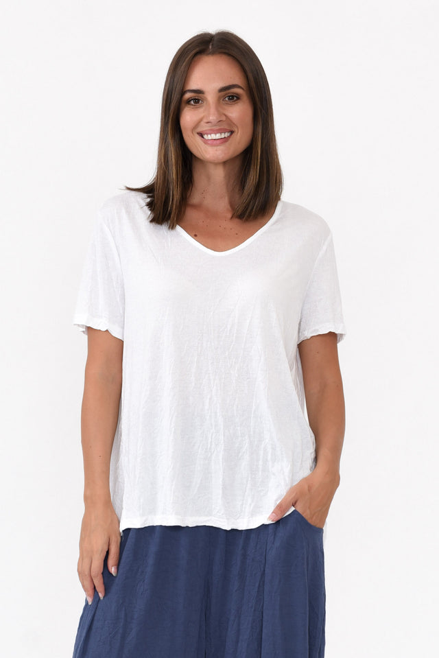 Marley White Crinkle Cotton Short Sleeve Top