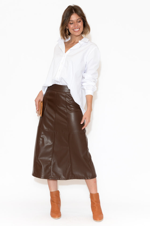 Matrix Chocolate Faux Leather Midi Skirt image 6