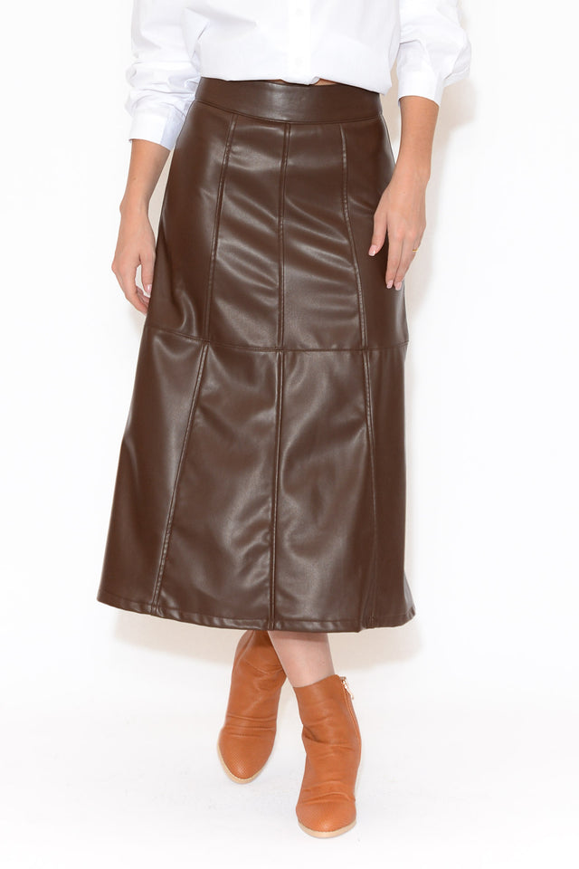 Matrix Chocolate Faux Leather Midi Skirt thumbnail 1
