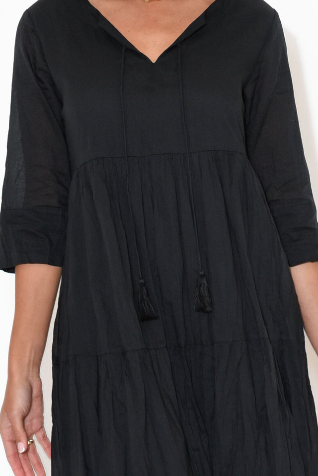 Milana Black Crinkle Cotton Dress