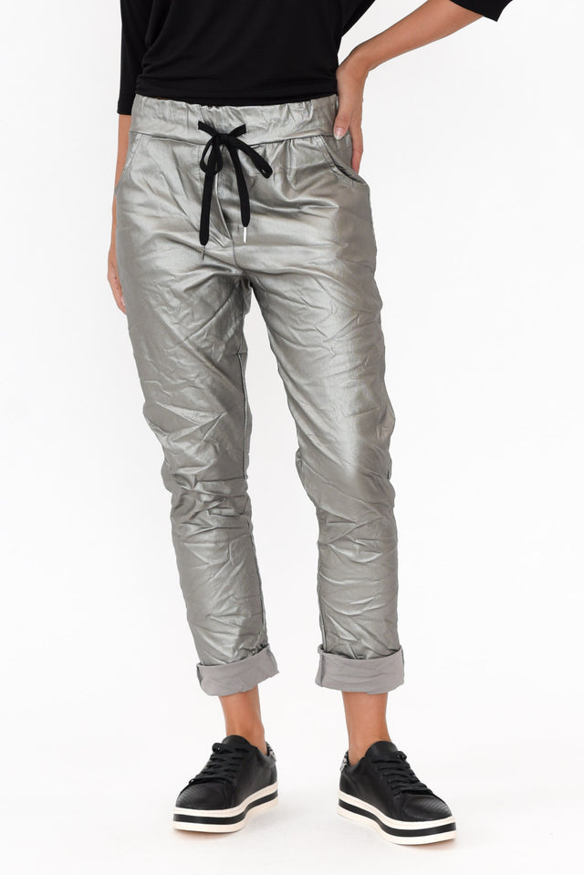 Munich Silver Wet Look Stretch Pant   image 1
