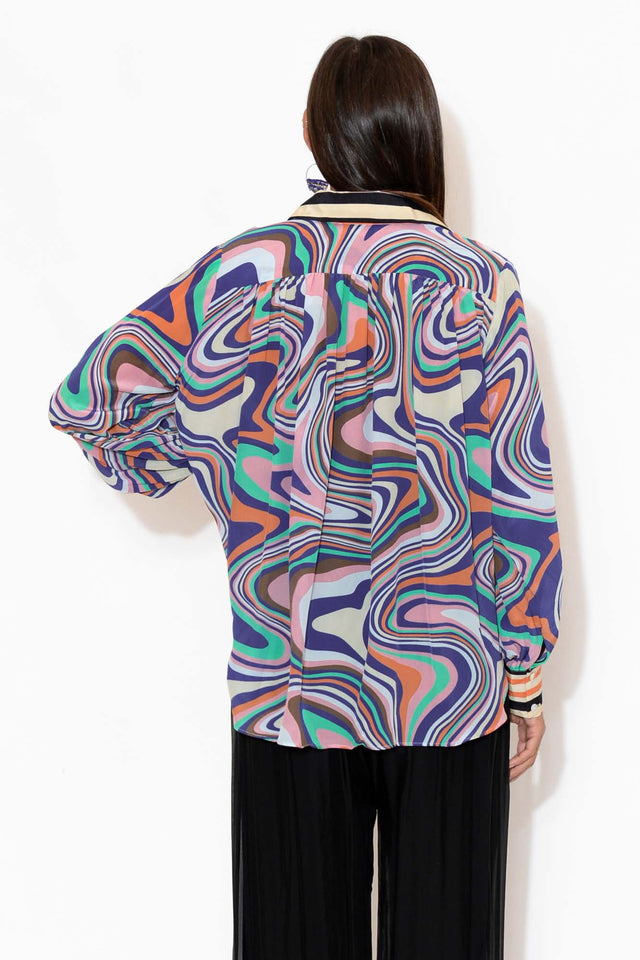 Murphy Cobalt Ripple Puff Sleeve Silk Shirt image 5