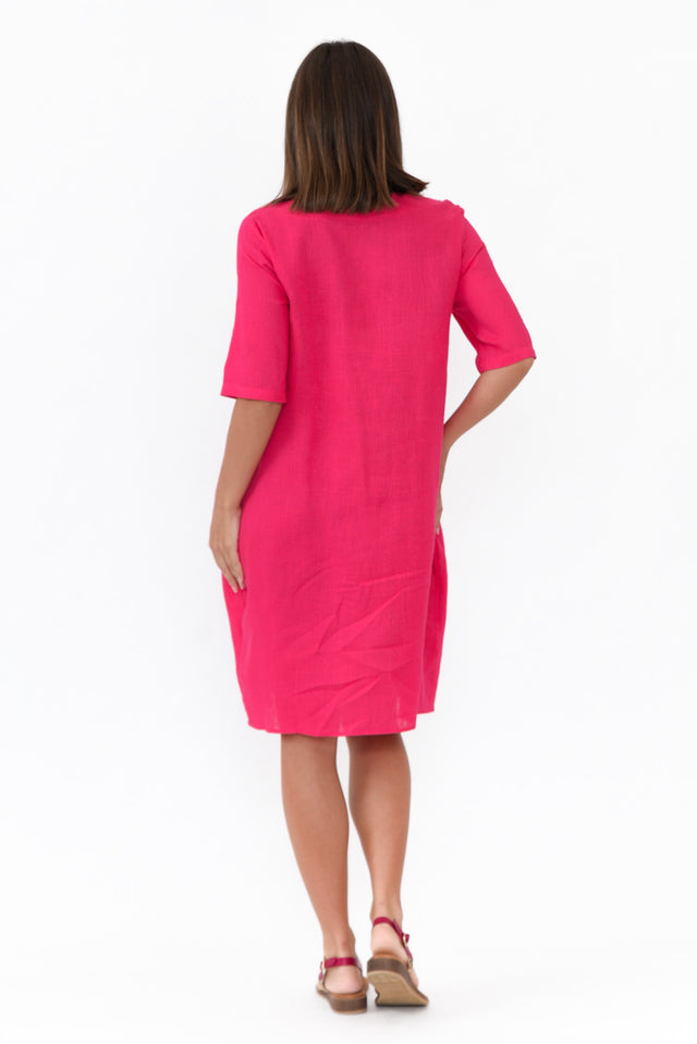 Myley Hot Pink Linen Cotton Dress image 3