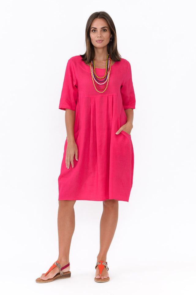 Myley Hot Pink Linen Cotton Dress image 2