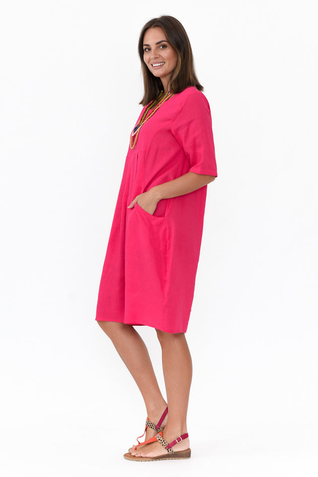 Myley Hot Pink Linen Cotton Dress image 4