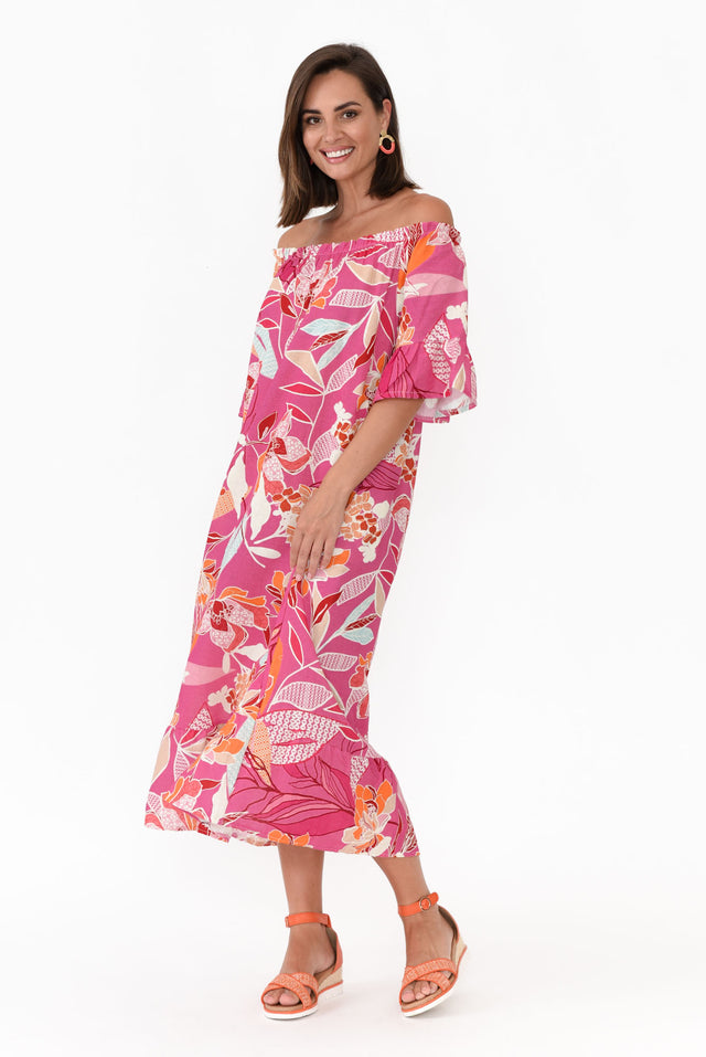 Ornella Pink Tropical Linen Cotton Dress