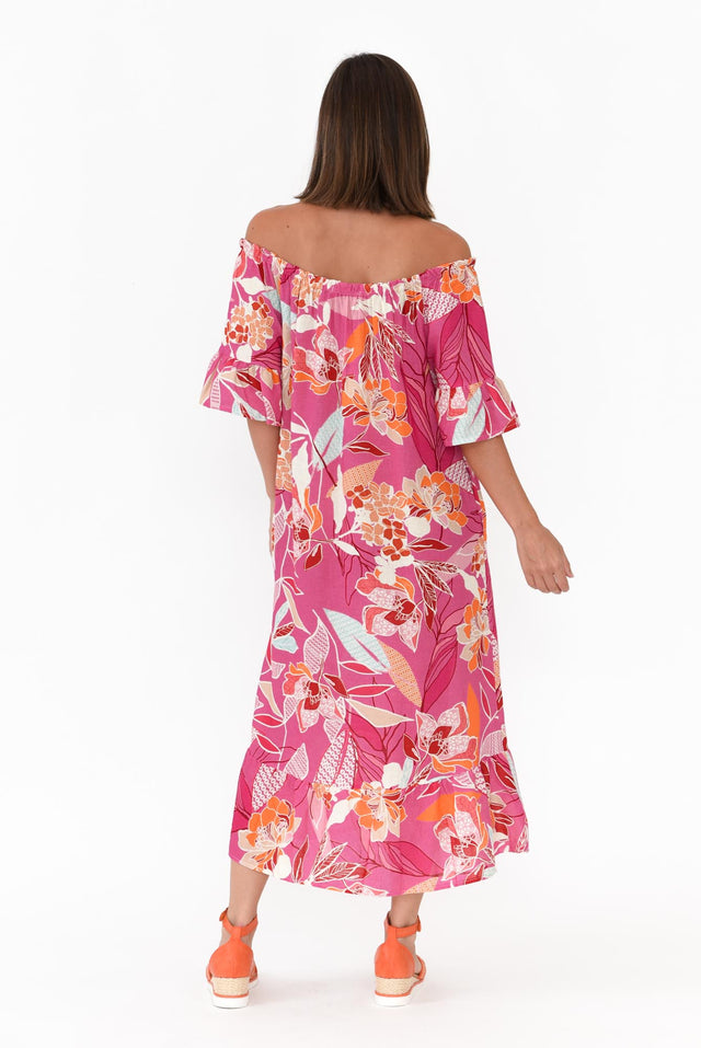 Ornella Pink Tropical Linen Cotton Dress