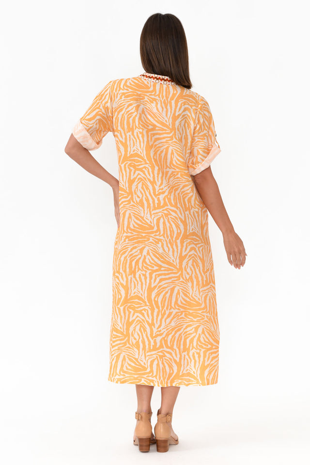 Retro Orange Zebra Linen Shirt Dress