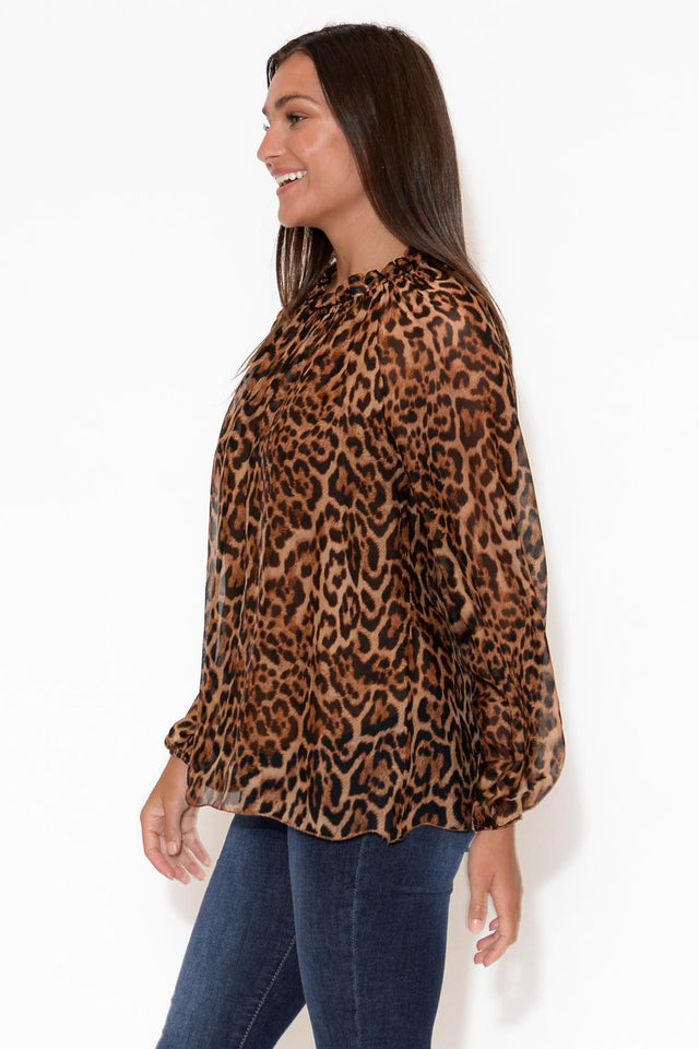 Riley Leopard Silk Ruffle Top