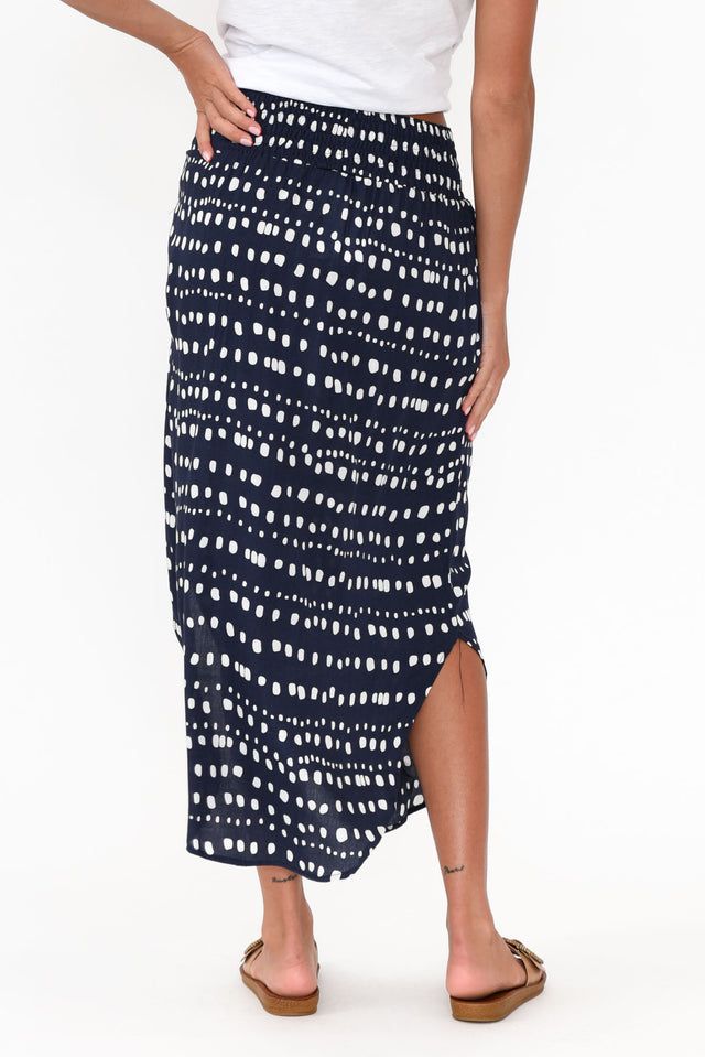 Simone Navy Abstract Spot Midi Skirt image 6