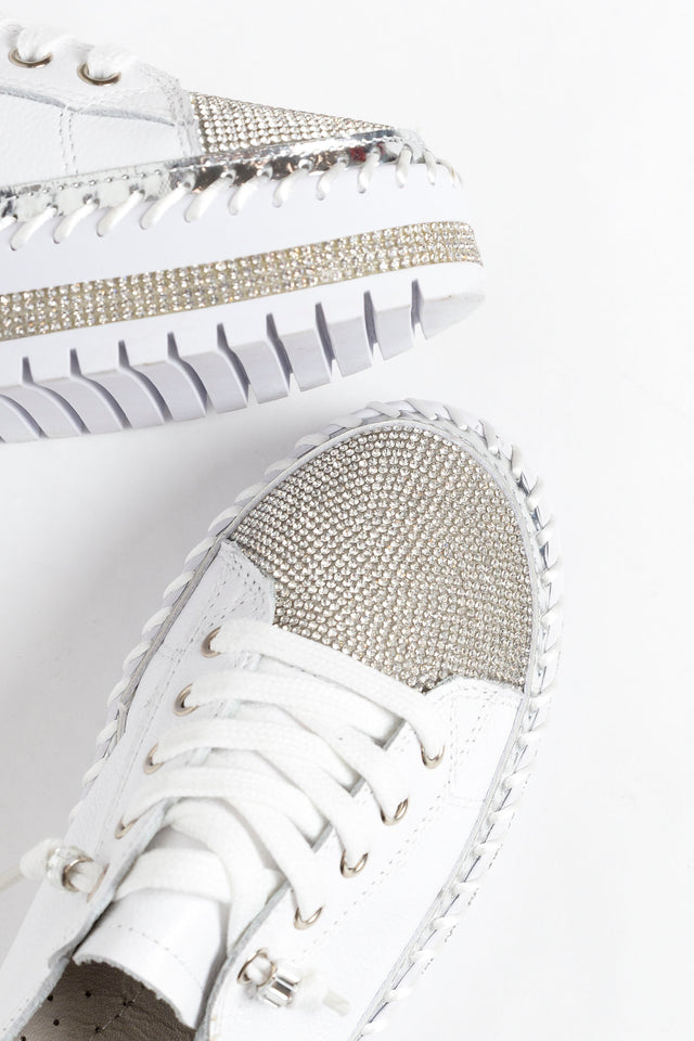 Sky White Leather Diamante Sneaker
