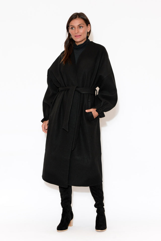 So Close Black Wool Blend Coat