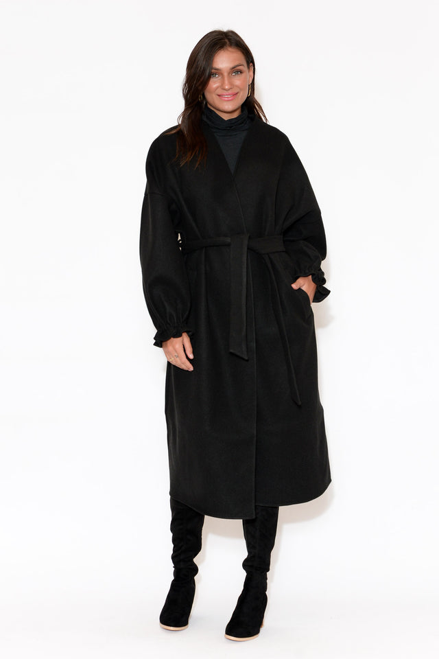 So Close Black Wool Blend Coat