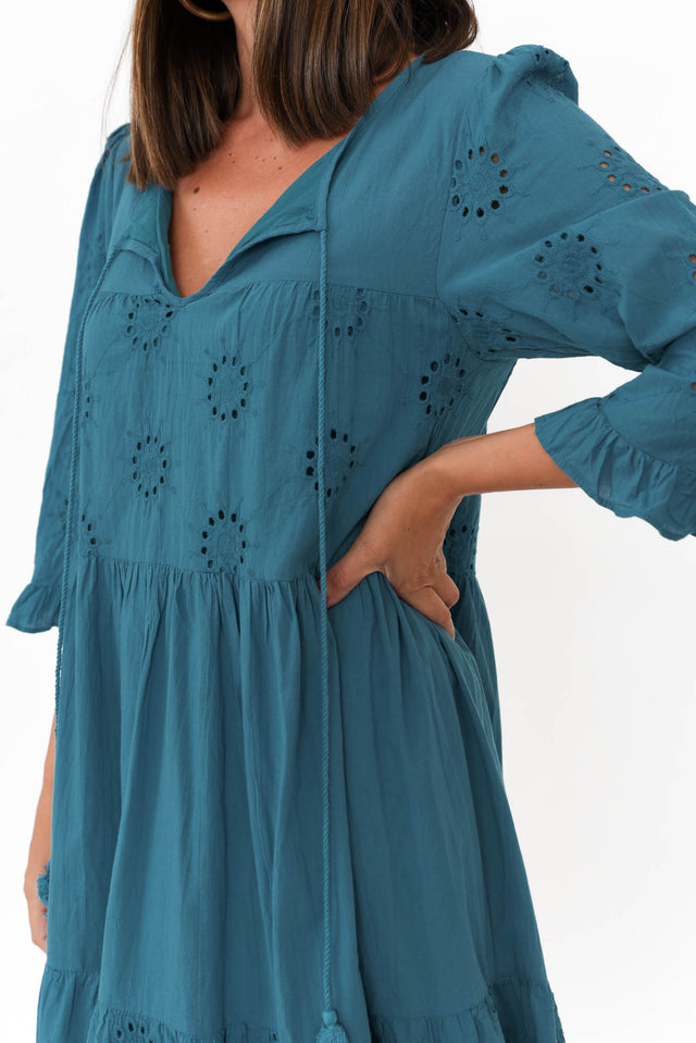 Valentina Blue Cotton Embroidered Dress