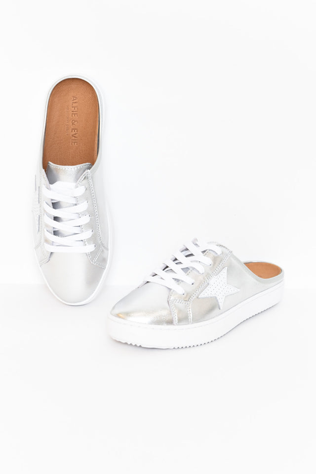 Vango Silver White Leather Mule Sneaker