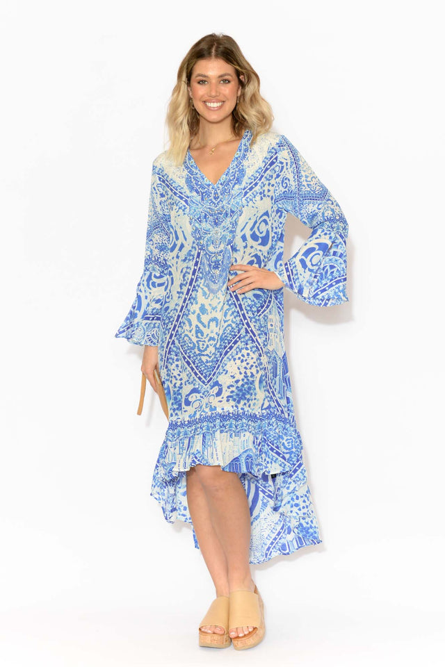 Verona Blue Silk Frill Dress