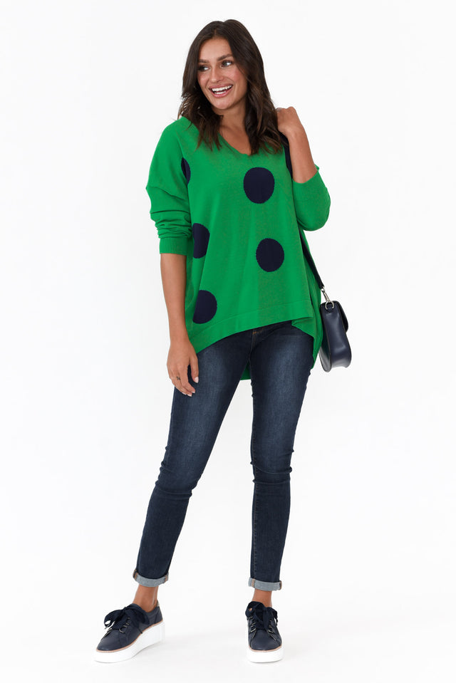 Wells Green and Navy Spot Knit Jumper image 3