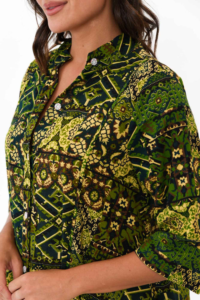 Zora Green Diamond Cotton Linen Tunic image 6